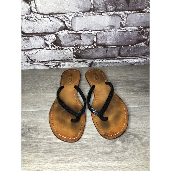 Mystique Black Leather Snake Skin Thong Flip Flops Sandals Women Sz 9M US/40EU - Picture 2 of 16